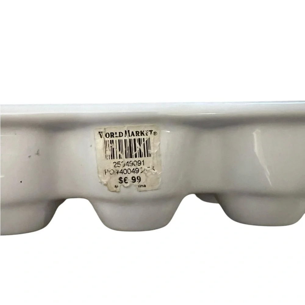 WORLD MARKET vintage white ceramic 1 dozen egg carton / tray / holder